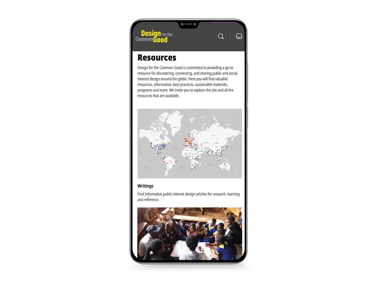 DCG Resources page as seen on a mobile phone